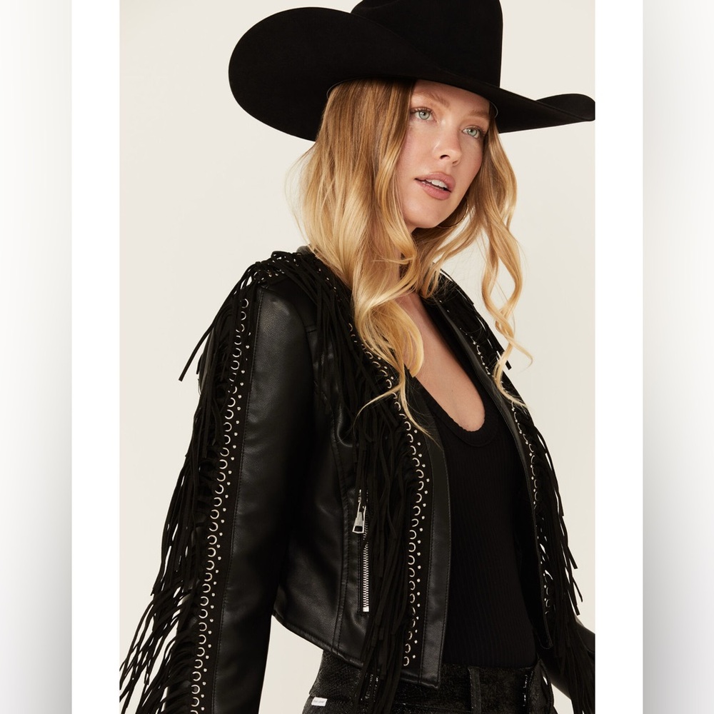 Cropped Faux Leather tassel jacket